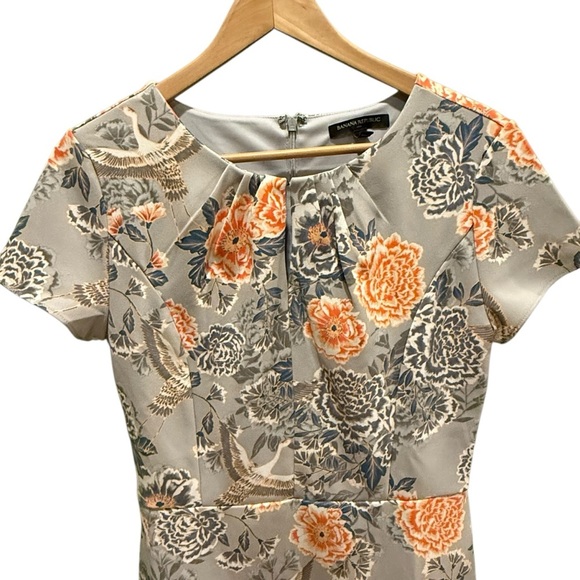 Banana Republic Womens Dress Size 4 Floral Keyhole Neck Career Sheath Work Wear - Picture 9 of 13